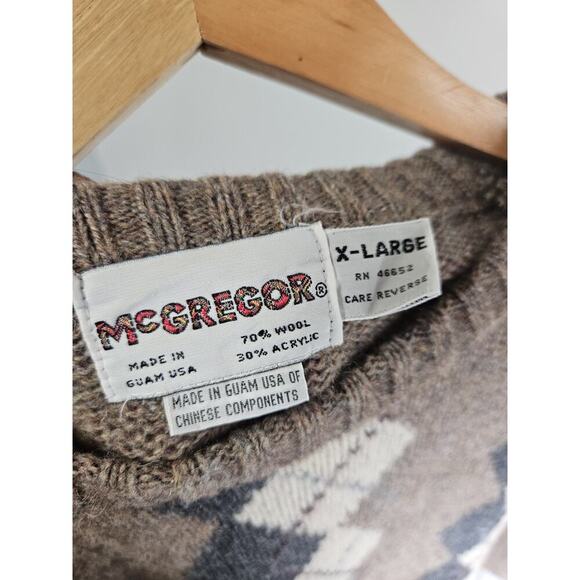 Mcgregor Men Sweater Brown Design XLarge Wool Blend Vintage 80’s Long Sleeve USA - Picture 5 of 5